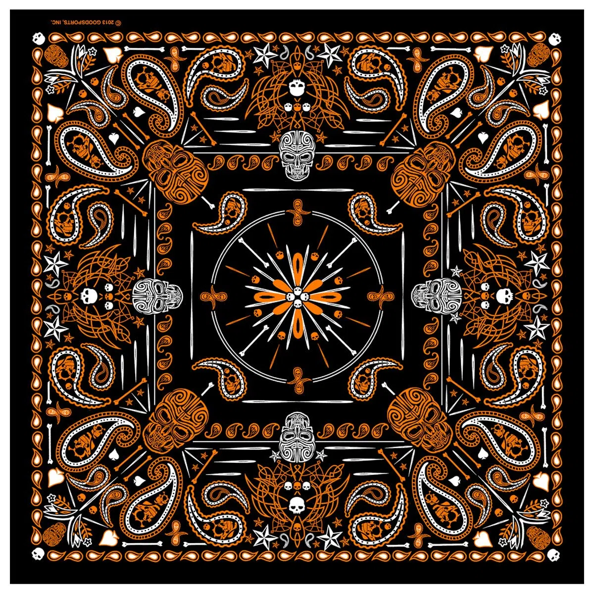 Hot Leathers Bandana con estampado de cachemira, 53,3 x 53,3 cm, color negro y naranja