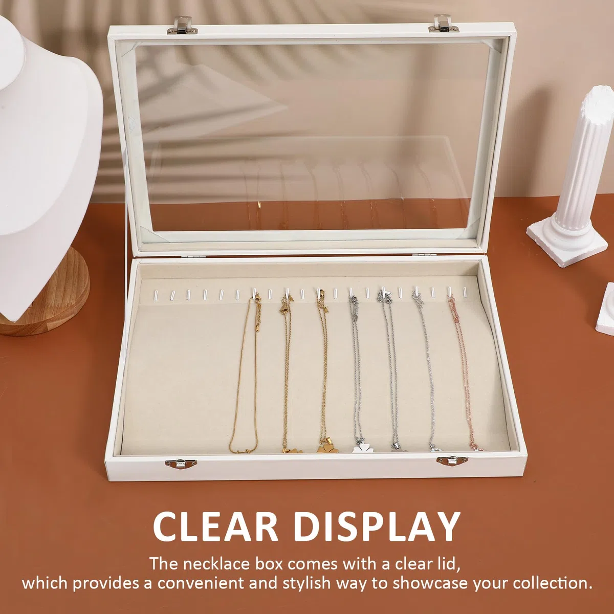 IMIKEYA Bandeja Organizadora para Collares de Madera Tapa Transparente, Caja para Joyas y Estuche Compacto para Colgantes, Adecuado para Viajar y Almacenar Collares de Forma Segura