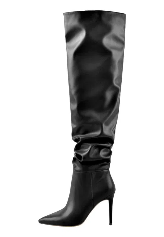 Botas sin cordones para mujer Botas de encaje Stiletto por encima de la rodilla Botas con cremallera