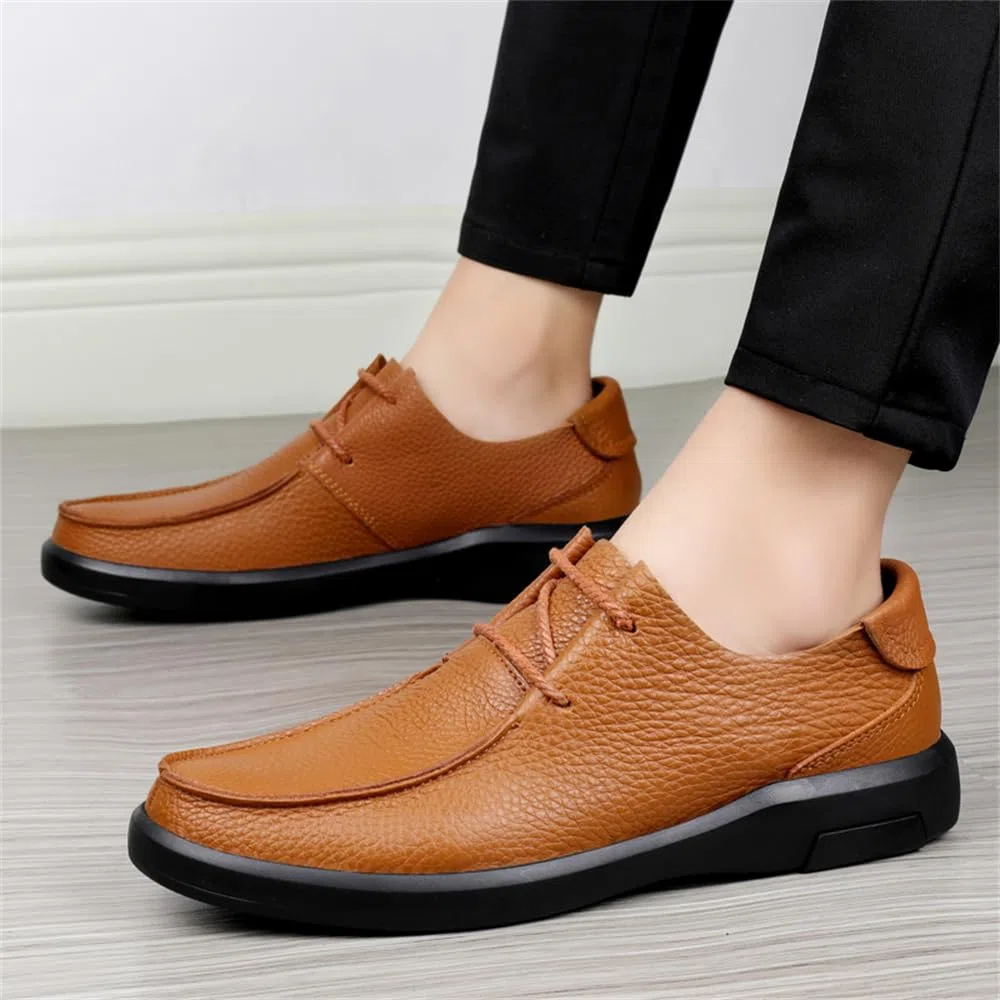 Zapatos de vestir para hombre, mocasines de piel auténtica, cómodos, informales, de negocios, zapatos planos, Brown, 39 1/3 EU
