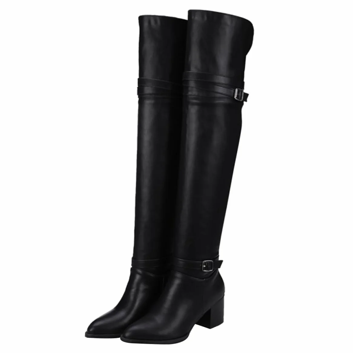 ORFOFE Botas Altas Muslo para Mujer en Color Negro Tacón Alto, Material Pu y Suela de Goma, Diseño de Moda para Otoño E Invierno Función de Mantener el Calor y Resistencia al Desgaste