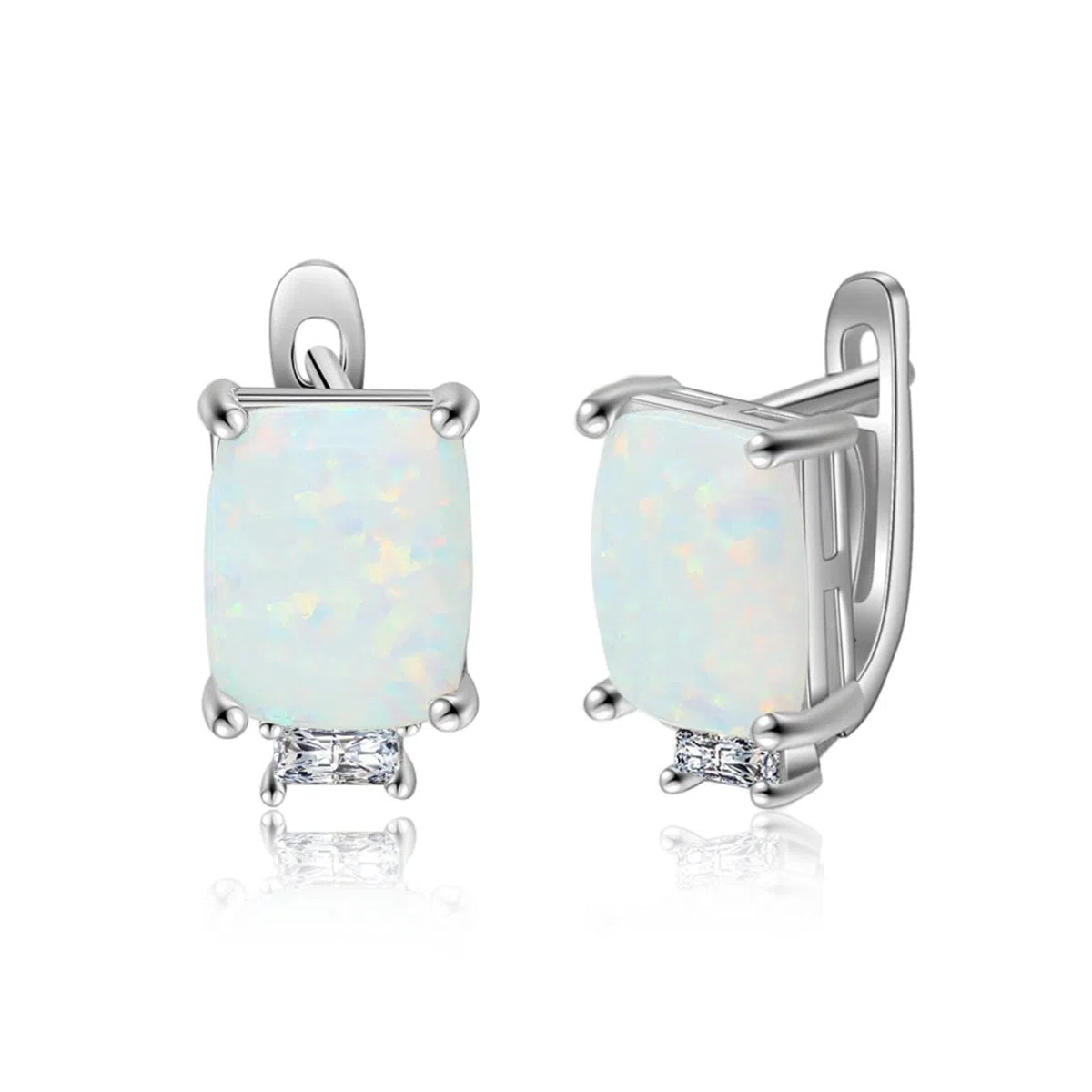 SALAN Pendientes De Aro De Plata De Ley 925 para Mujer Pendientes Rectangulares De Ópalo Blanco con Circonita Joyería De Plata 925