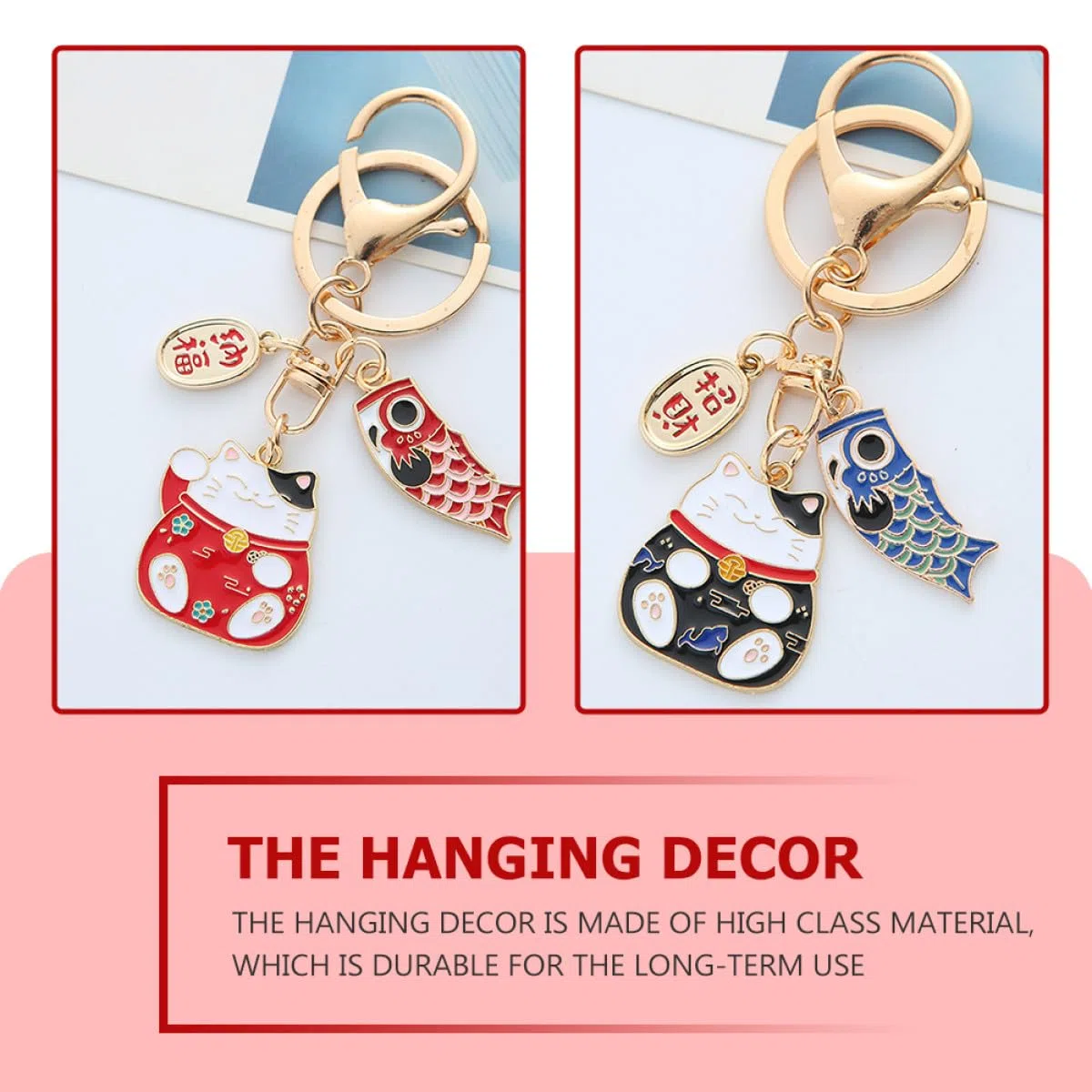 PATKAW 2 Piezas Llavero de Gato Fortuna de Aleación de Zinc Rojo, Diseño Práctico y Multiusos, Adecuado para Decoración de Mochilas Escolares y Obsequio de Cumpleaños