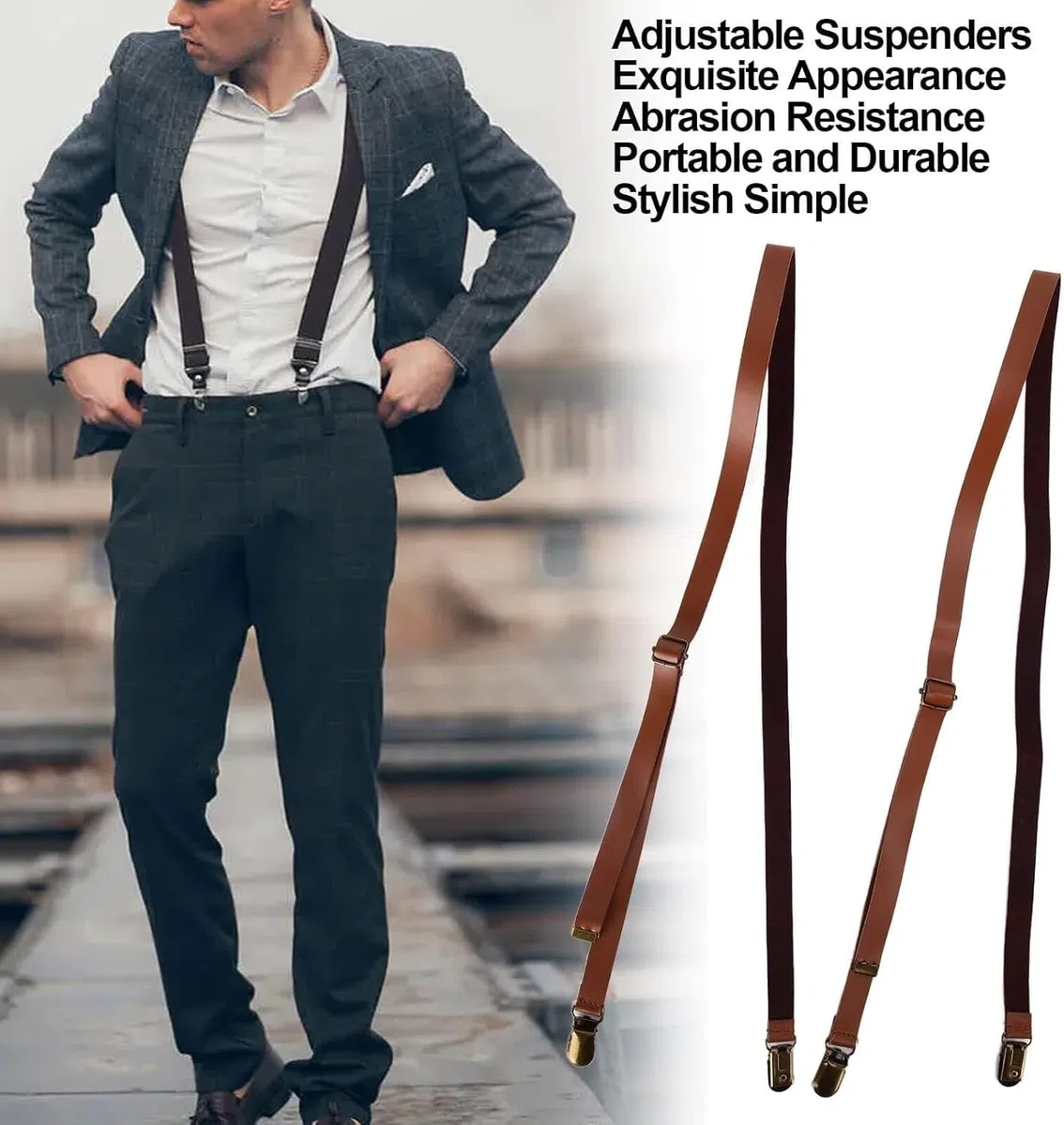 Tirantes ajustables for hombre, 2, cuero de vaca, clips metálicos for pantalones, trajes