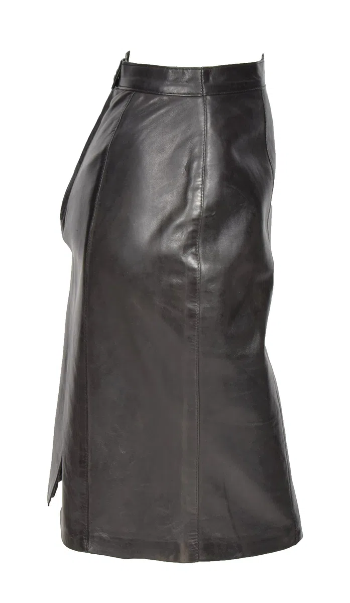 House Of Leather Mujer Cuero Real Longitud de Rodilla Falda Lápiz 22 Pulgadas Club Oficina Ropa Casual SKT1 Negro