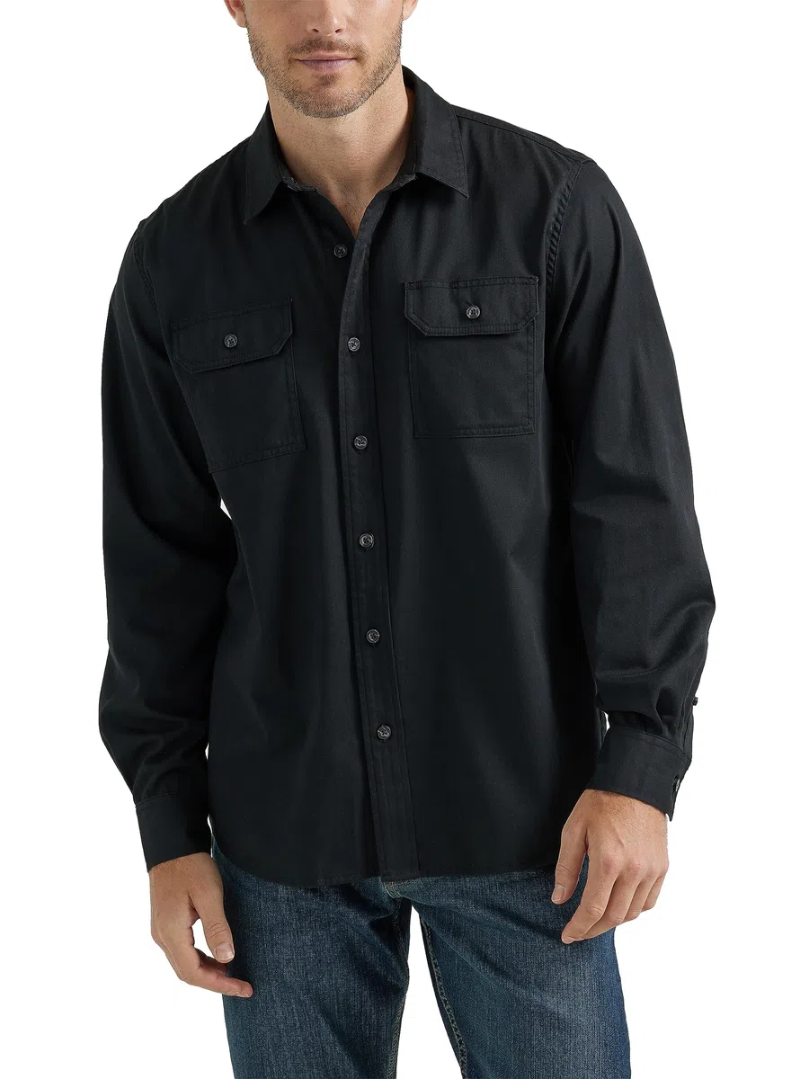 Wrangler Authentics Camisa Tejida Clásica de Manga Larga Camisa Abotonada Hombre
