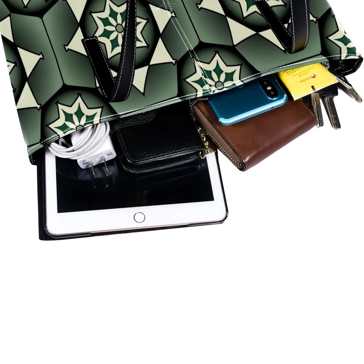 Bolso de mano de piel sintética con diseño de flores artísticas geométricas, Varios colores