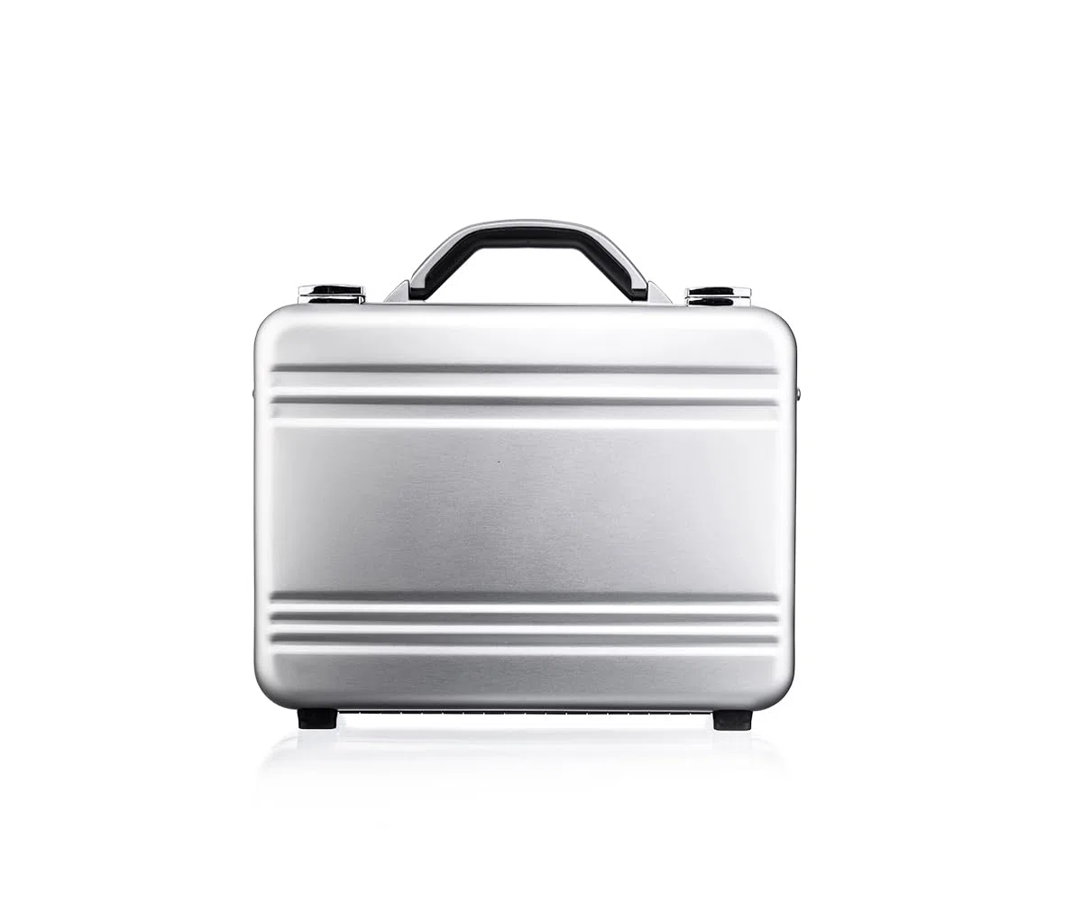 Maletín CW-023 de aluminio de alta calidad, seguro, ligero, duradero, multifuncional, con un divisor y bolsillos para profesionales, viajes y protección de equipos, Silver, Mínimo