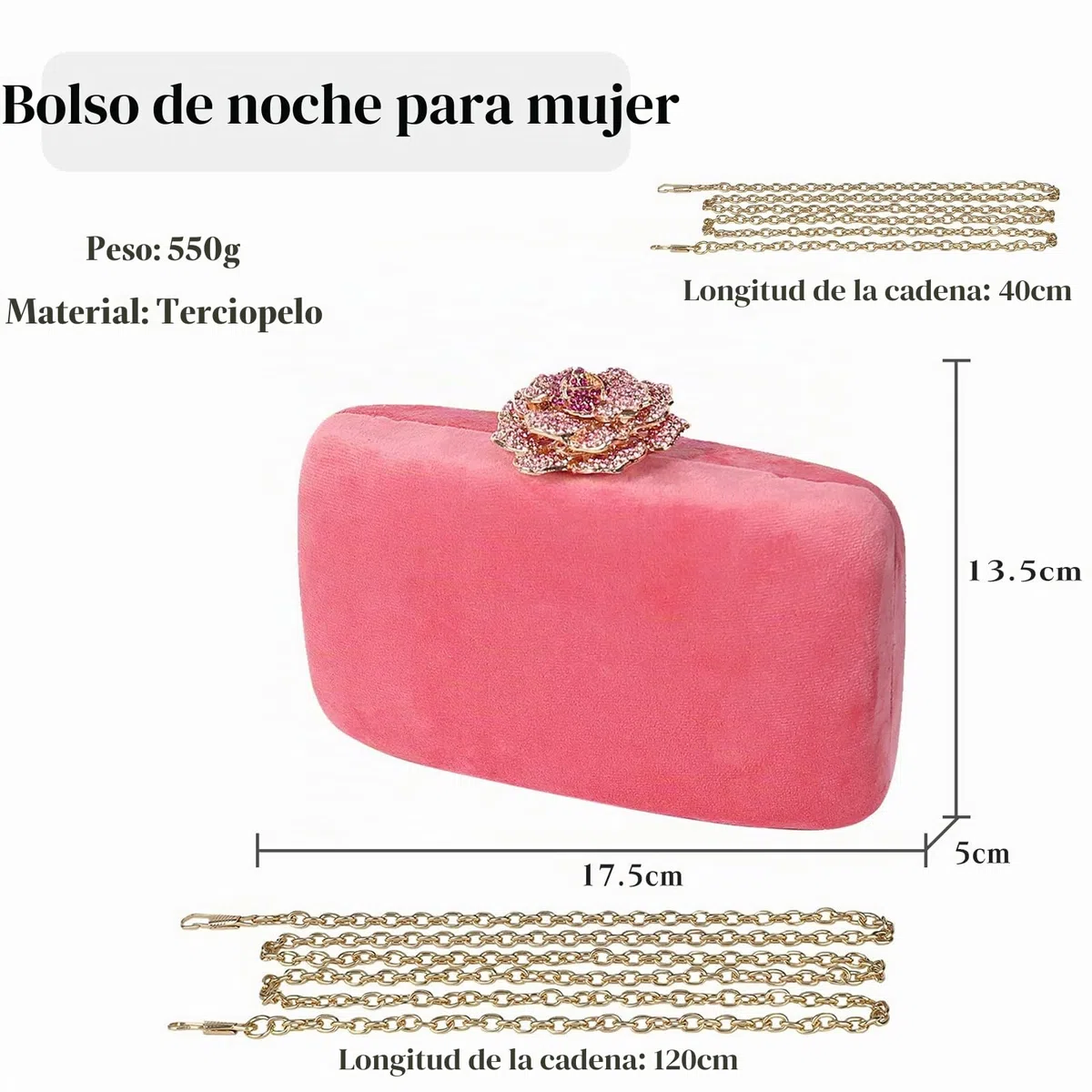 CORIOS Bolso Fiesta para Mujer Terciopelo Bolso de Noche Bolsa de Cadena Brillante Bolso de Hombro Boda Cartera de Mano Elegante Bolso Bandolera para Fiesta de Graduación Banquete Boda Rosa