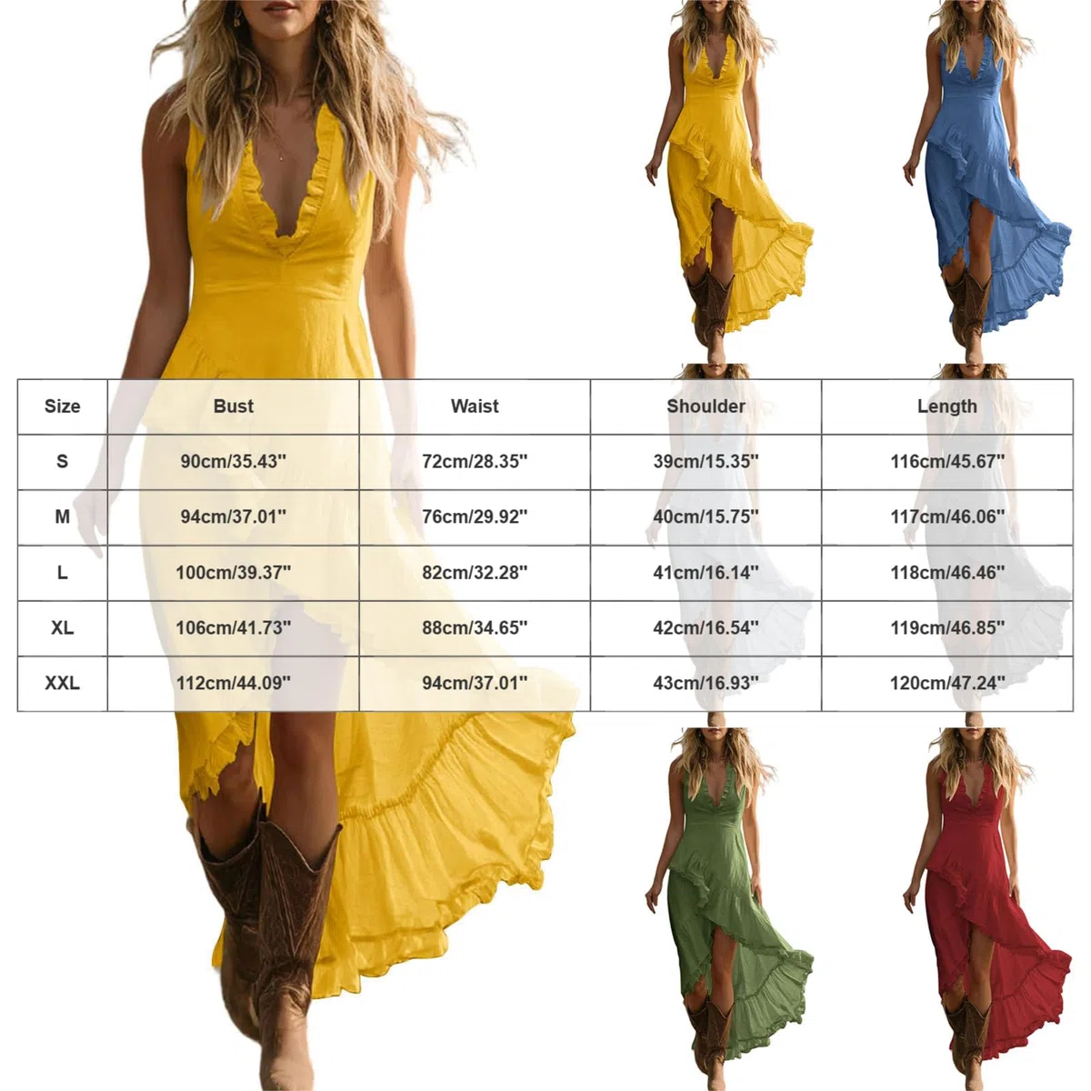 Vestidos Verano Mujer sin Mangas Vestidos Casual Cuello En V Profundo Dobladillo con Volantes Lino Vestido Largo Asimétrico Vestido de Verano Transpirable Ligero Boho para Fiesta Playa Vacaciones