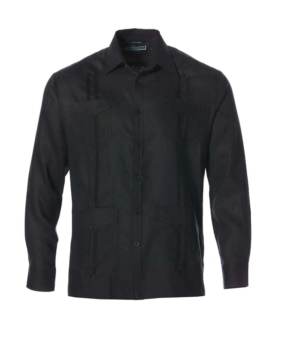 Cubavera 100% Linen Four-Pocket Long Sleeve Button-Down Guayabera Shirt (Available In Big & Tall) Camisa Abotonada Hombre (Pack de 1)