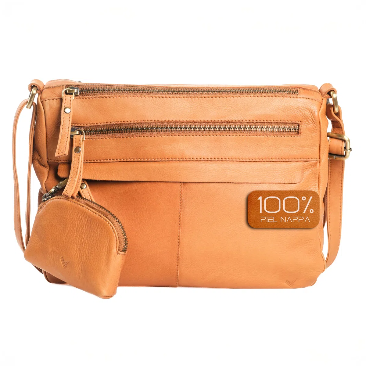 Bolso Bandolera Mujer Piel Auténtica - Bolso Mujer Bandolera Regulable con Estilo - Cuero con múltiples Cremalleras - Muchos Compartimentos para uso diario – Monedero de Regalo.