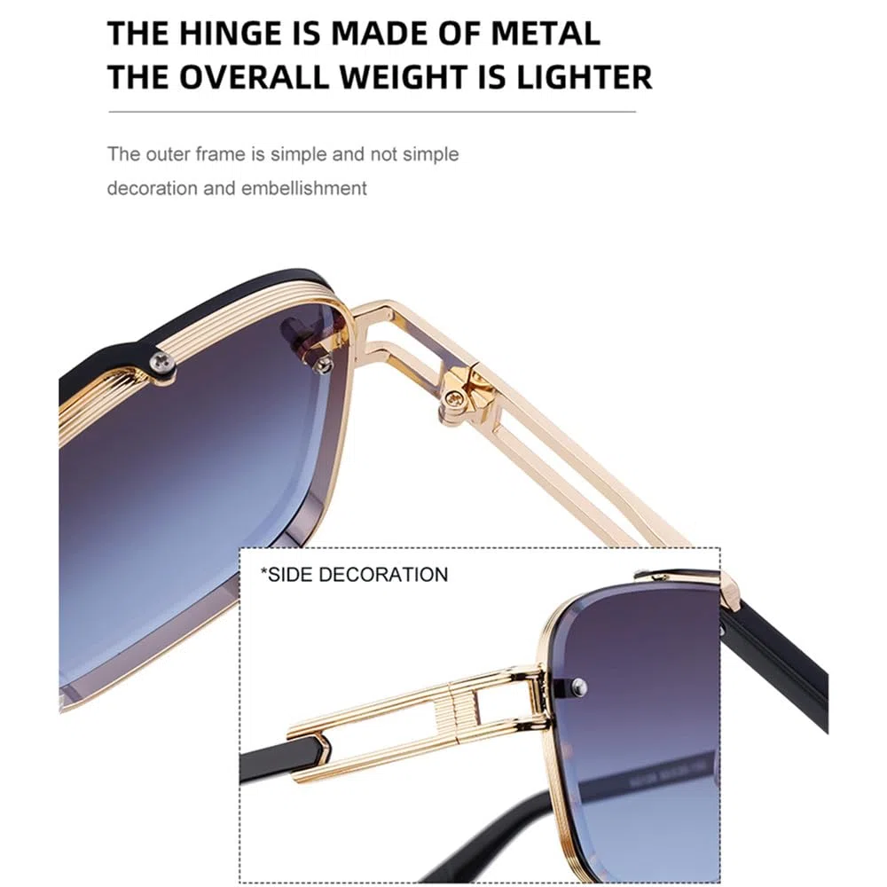 Gafas de sol de gran tamaño con montura de metal cuadrada retro para hombre y mujer, gafas de sol de doble haz para hombre, gafas protectoras UV400