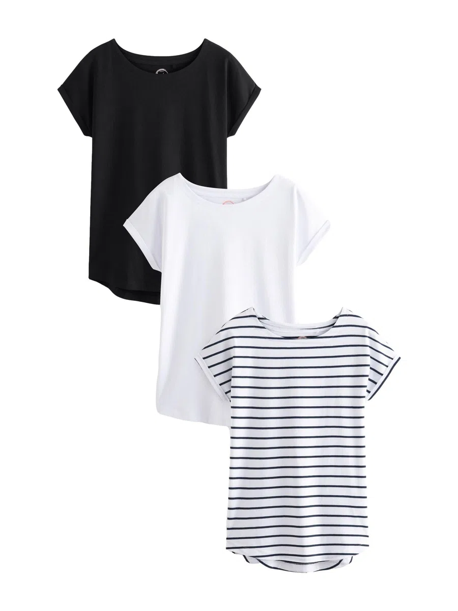 NEXT Camisetas Manga Corta para Mujer, 100% Algodón, Pack de 3 Camisetas