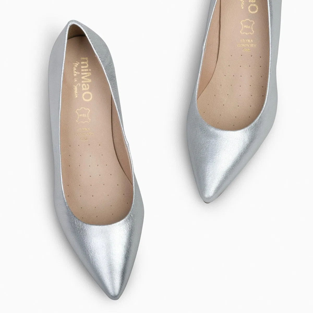 miMaO. Zapatos de tacón Fino de Piel Metalizada con Plantilla de Gel. Diseñado y Fabricado en España