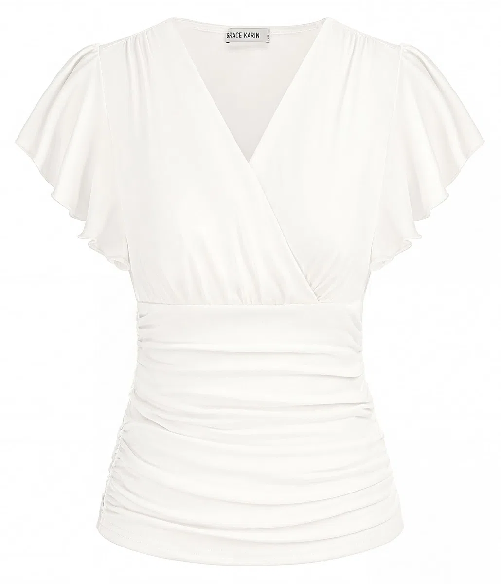 GRACE KARIN Mujeres 3/4 Manga Lentejuelas Parte Superior Brillante Cuello en V Túnica Elegancia Camisa Fiesta Cóctel Negro Turquesa