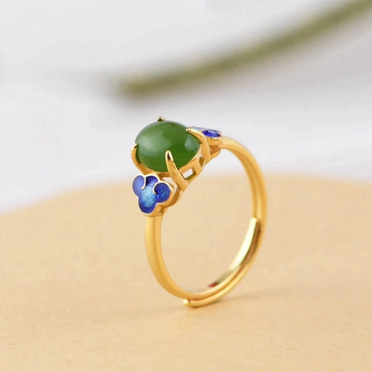 Anillos de nudillos para mujer, plata de ley, anillos de acero inoxidable dorado para mujer, ovalados con piedra verde ajustable (M 1/2-S 1/2), Adjustable(M 1/2-S 1/2), Plata de ley, Piedra