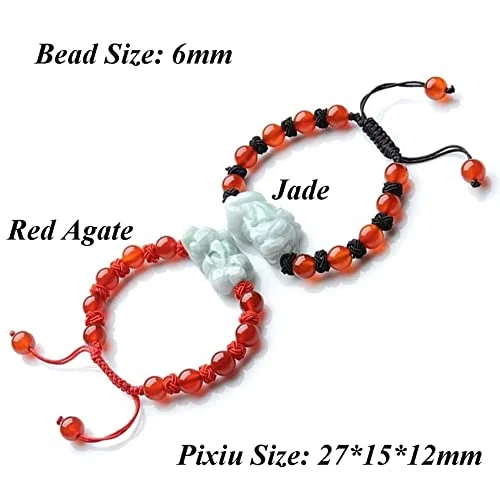 Feng Shui Pulsera Feng Shui, Pulsera Feng Shui, Pulsera de Jade para Mujeres y Hombres, Pulsera de la Suerte, Pulsera China de Piedras Preciosas de Jade, Pulsera de Hilo Rojo, Amuleto, Rojo, ágata