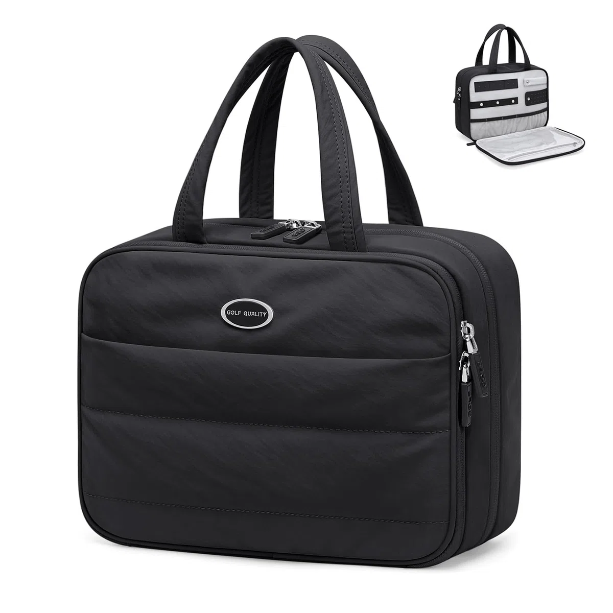 Neceser de Viaje con Organizado rde Cosmético, Bolsa de Aseo Colgante para Artículos de Tocador, Bolsa de Maquillaje Hinchada, Negro, 8.6L