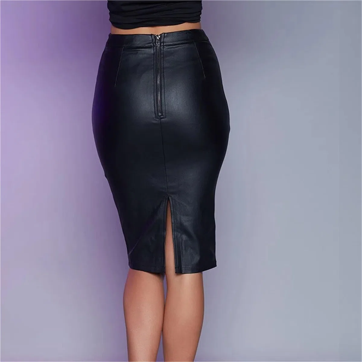 Falda De Cuero para Mujer Faldas elásticas de Piel sintética for Mujer, Faldas Cintura Alta for Oficina, Ropa Trabajo Formal, Falda Femenina Dividida Delgada para Mujer