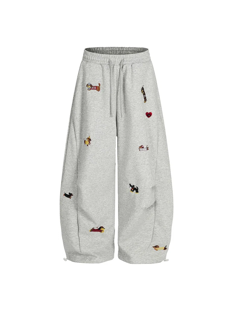 Aelfric Eden Pantalones de chándal holgados para hombre y mujer, diseño de perro salchicha, pantalones de algodón con cordón, pantalones de ocio Y2K Streetwear con bolsillos