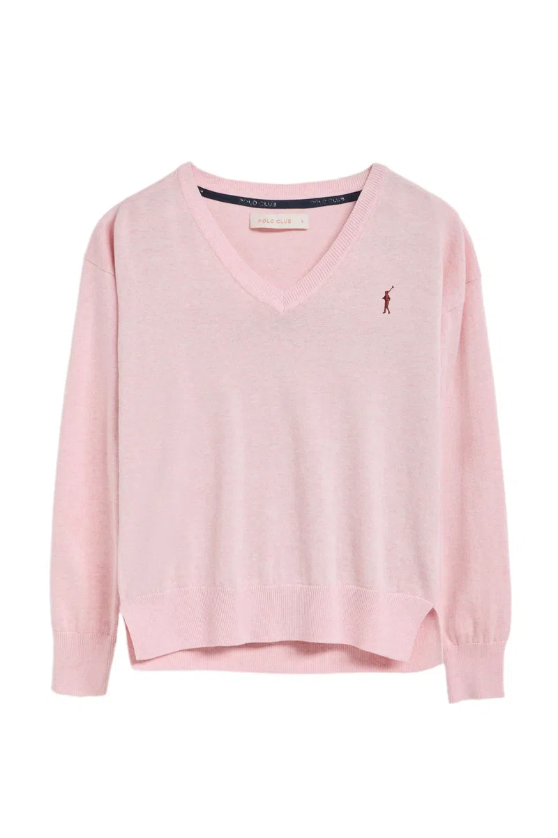 Polo Club Jersey de Punto con Cuello Pico y Logo Bordado para Mujer - 100% algodón