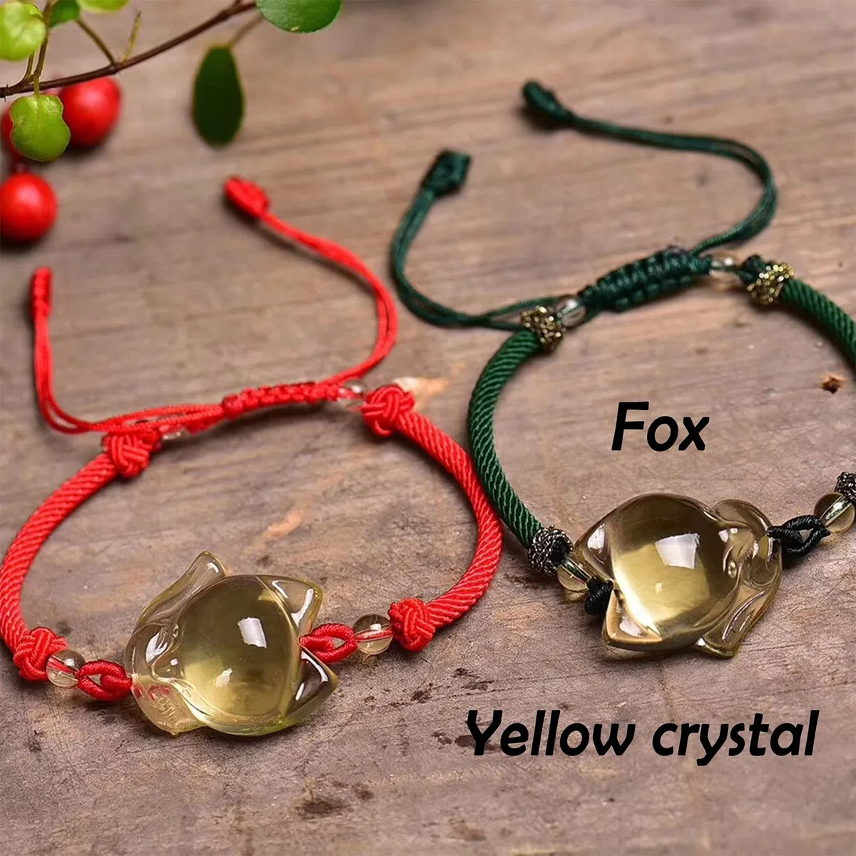 Pulsera Feng Shui Pulsera de prosperidad Pulsera de piedras preciosas naturales Pulsera de cristal amarillo Pulsera de amuleto de la suerte de zorro for mujeres Hombres Pulsera de hilo rojo Reiki Chak
