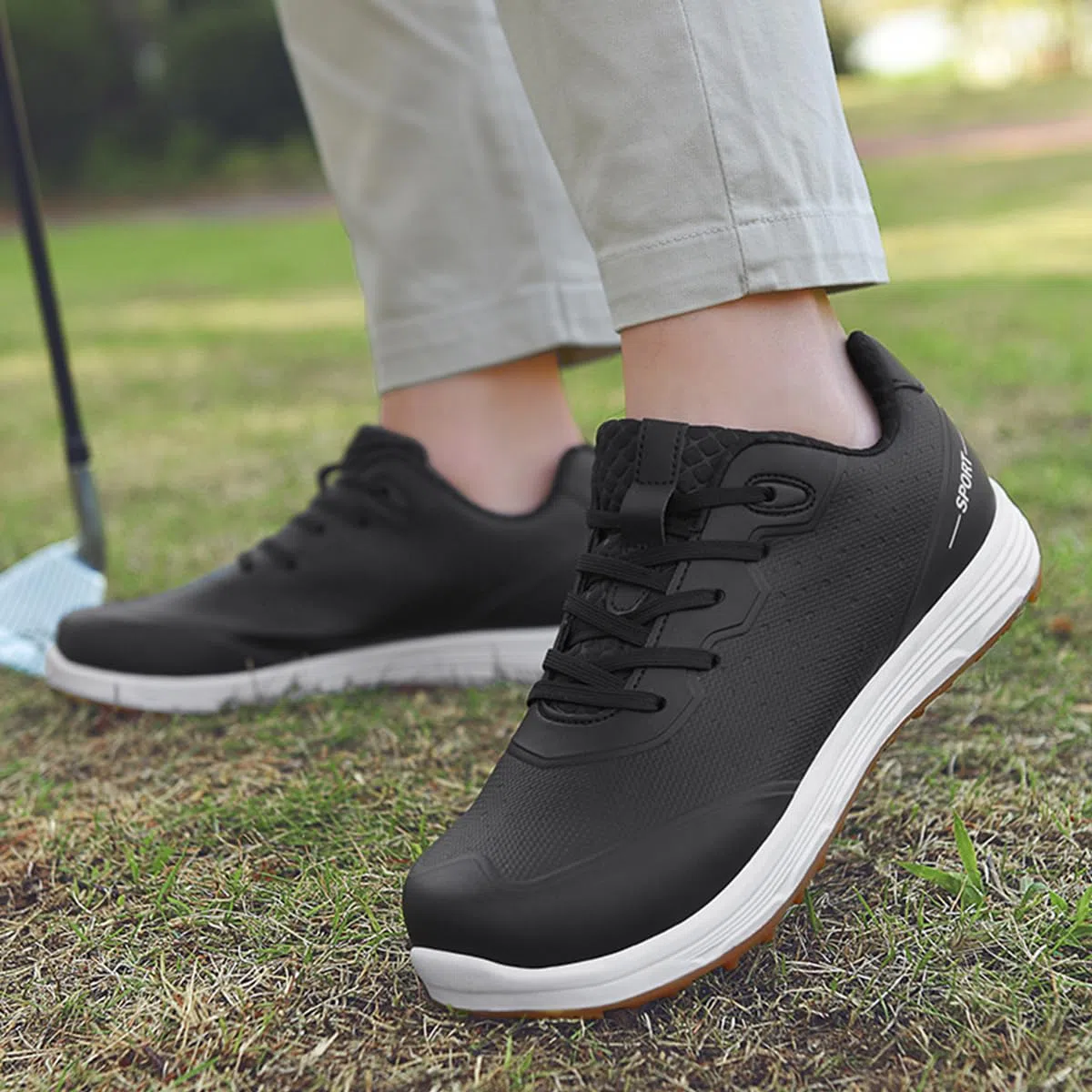 Zapatos de Golf Impermeables para Hombre Zapatillas de Golf con Cordones, Antideslizantes para Exteriores y Entrenamiento