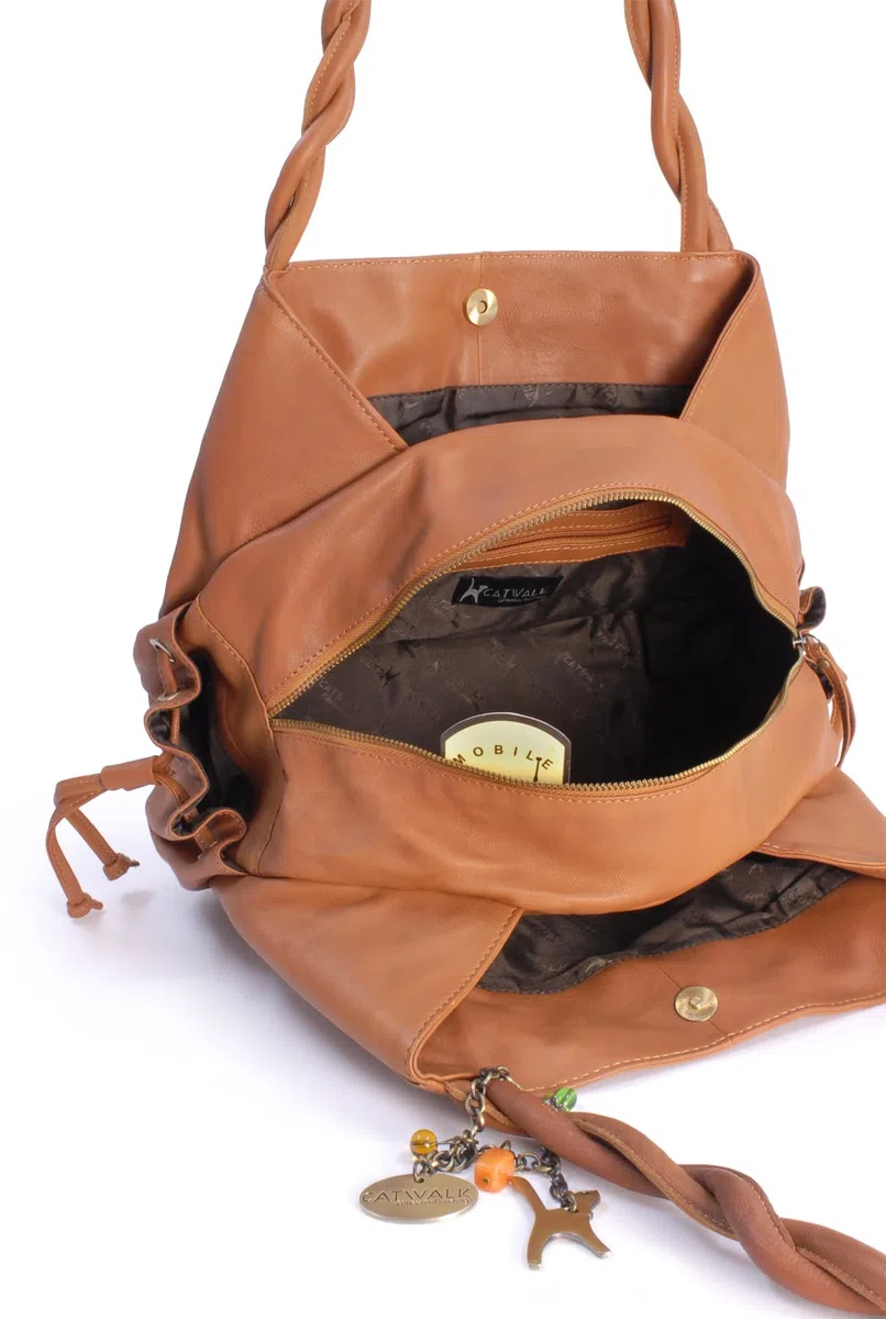Catwalk Collection Handbags - Bolso de Hombro de Piel de Mujer - Tote Bag Grande con Cremallera - Bolso Diario - Multibolsillos - Caz