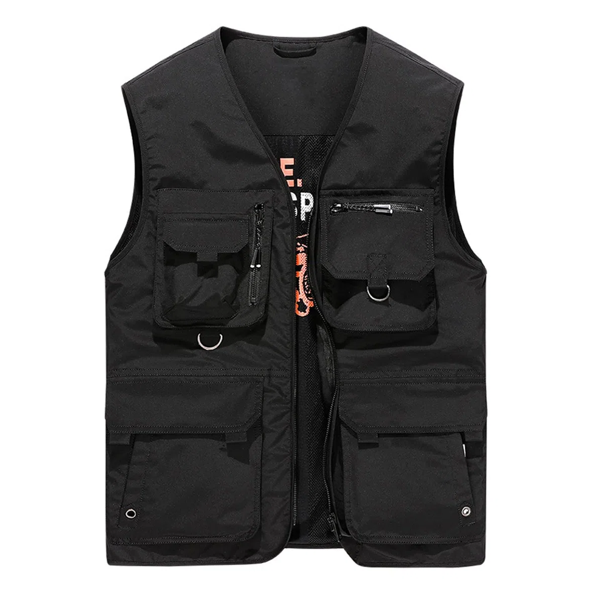 Hombre Chaleco Multi Pocket Chaleco Exterior Algodón Chaleco De Pesca Acampa Fotografía Chaquetas Sin Mangas Casual Jeans Outerwear Gilet Black-XL
