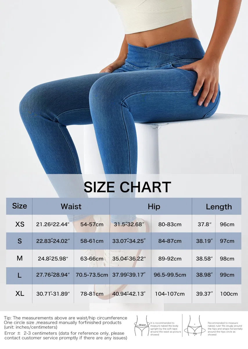 LaiEr V Cruzada de Cintura Mujer Skinny Jeans Alta Barriga Casual Fitness Leggings, Soft Stretch Casual Faux Denim Print Laterales Adecuado para Deportes y Ocio,con Bolsillos