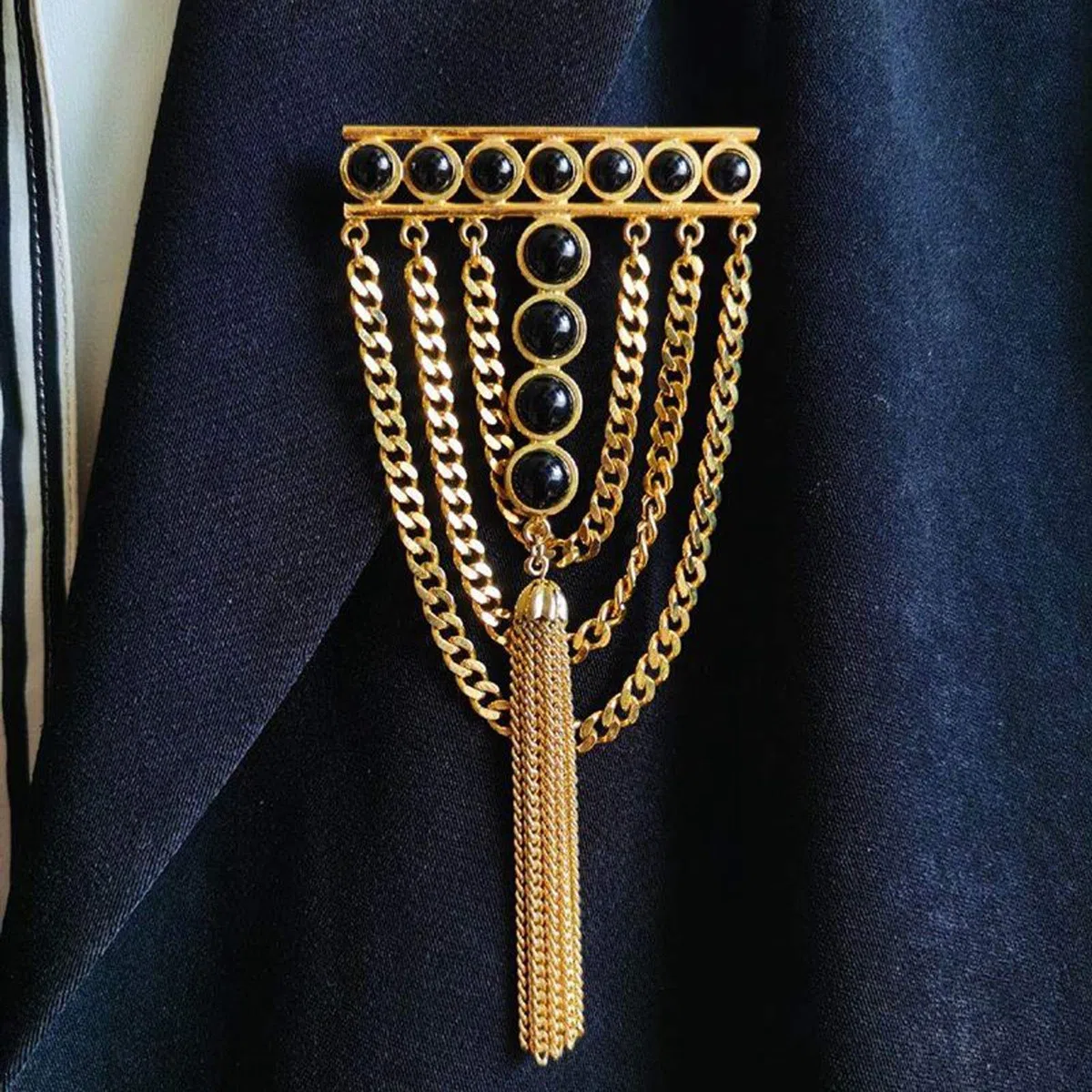Broche para Mujer, Broche de ágata Negra con Borla, Broche de Cadena Colgante, alfiler para Traje, Tachuelas para Camisa, Accesorios para Hombres y Mujeres, broches exquisitos