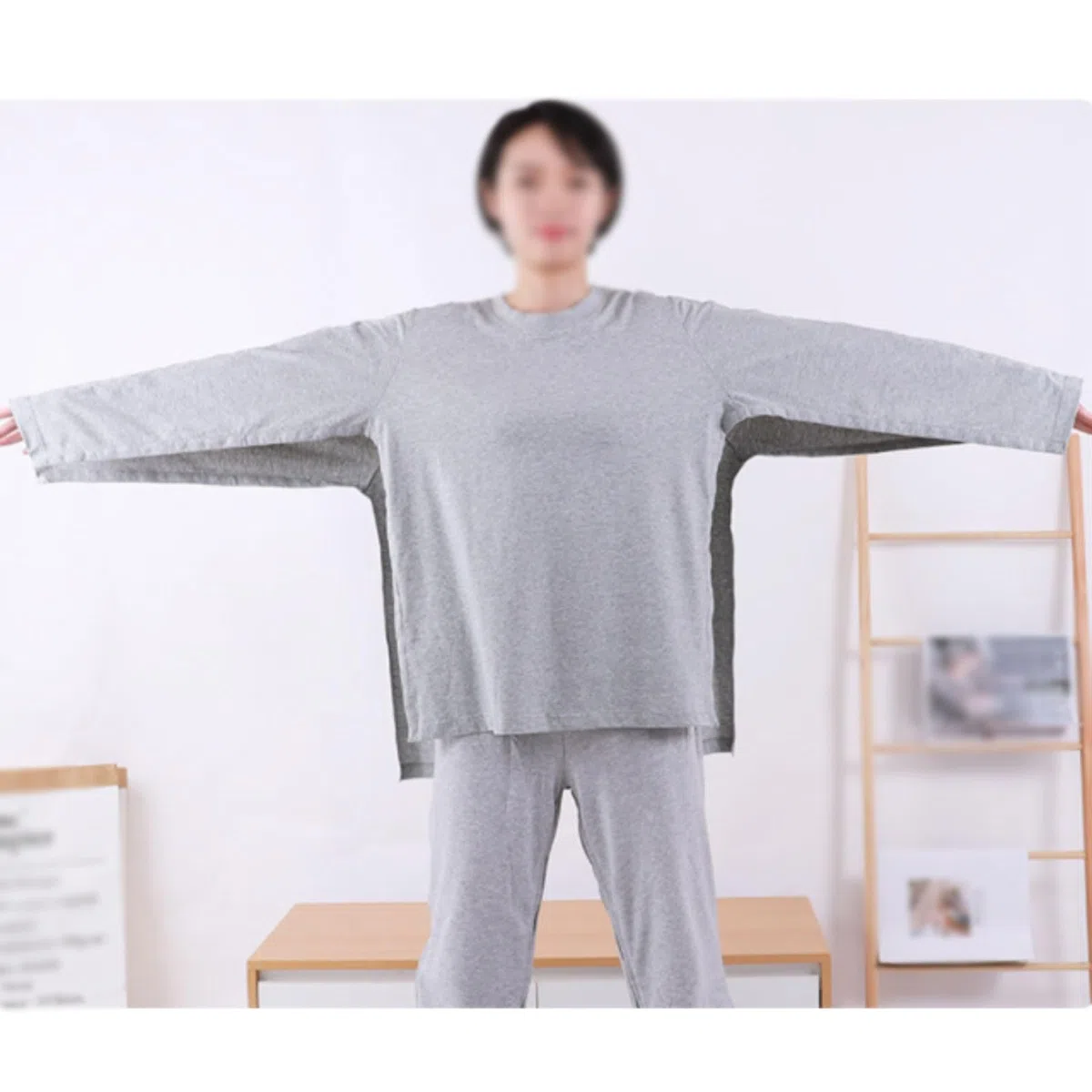 Batas de algodón for pacientes primavera, camisas enfermería con abertura frontal completa for infusión y cuidados, reutilizables for hombres mujeres mayores Exfoliantes Suaves(Gray-1,X-Large)
