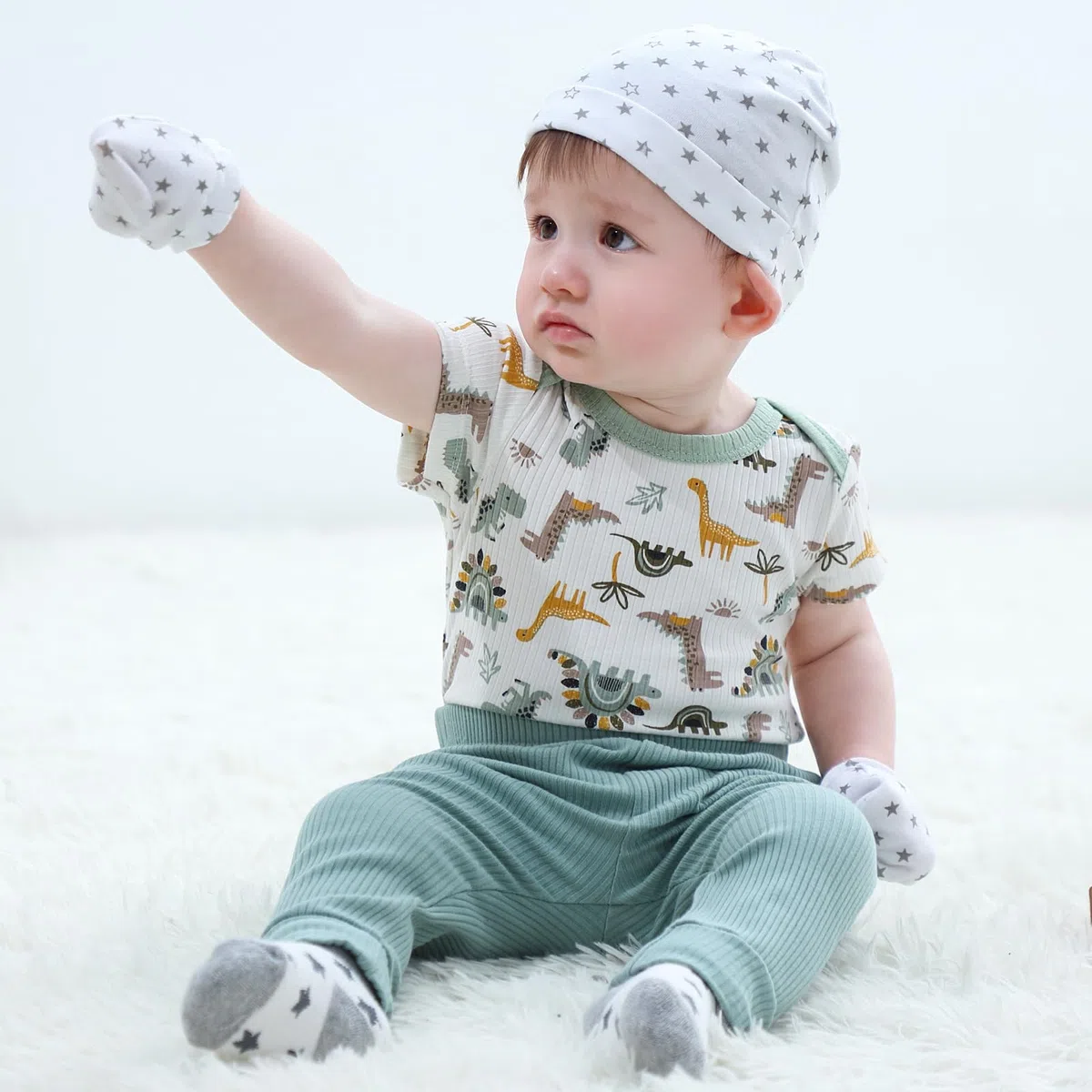 Ruliby Juego de gorros, manoplas y calcetines de algodón para recién nacido, gorro suave para bebés y niñas de 0 a 6 meses