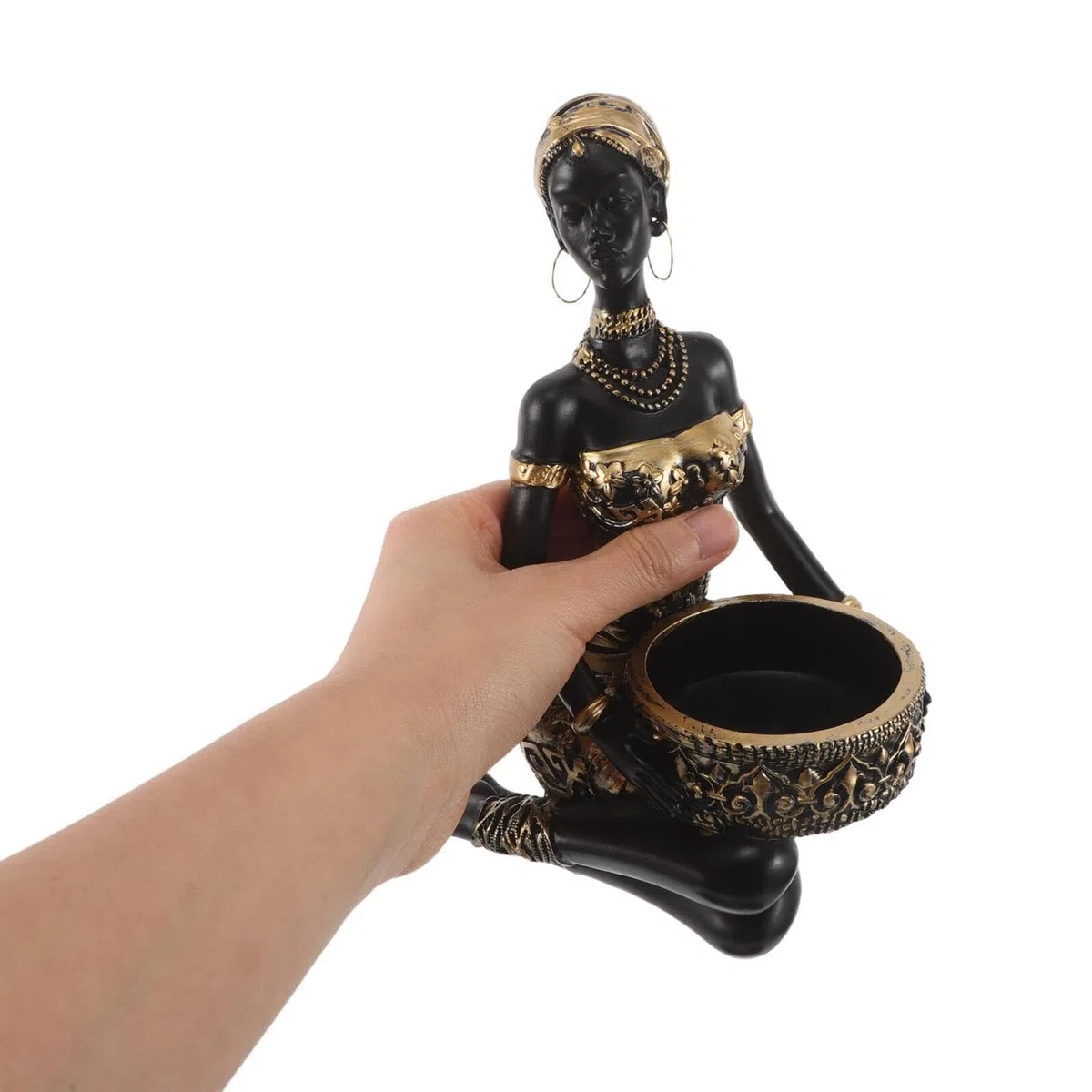 TOYANDONA Bandeja para Joyas y Organizador de Tocador de Resina Figura de Mujer Africana, Soporte Decorativo para Accesorios y Pendientes, Bandeja Pequeña para Almacenamiento en Hogar