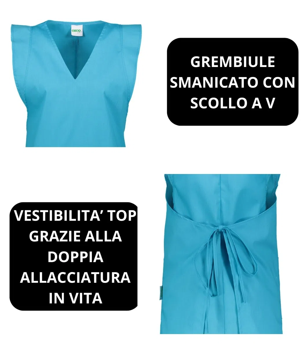 Siry Work Casaca para mujer con cuello en V con dos bolsillos, art. Mariposa 35% algodón 65% poliéster Made in Italy, ideal para esteticistas, peluquerías, camareras, panaderías, limpieza de mujeres