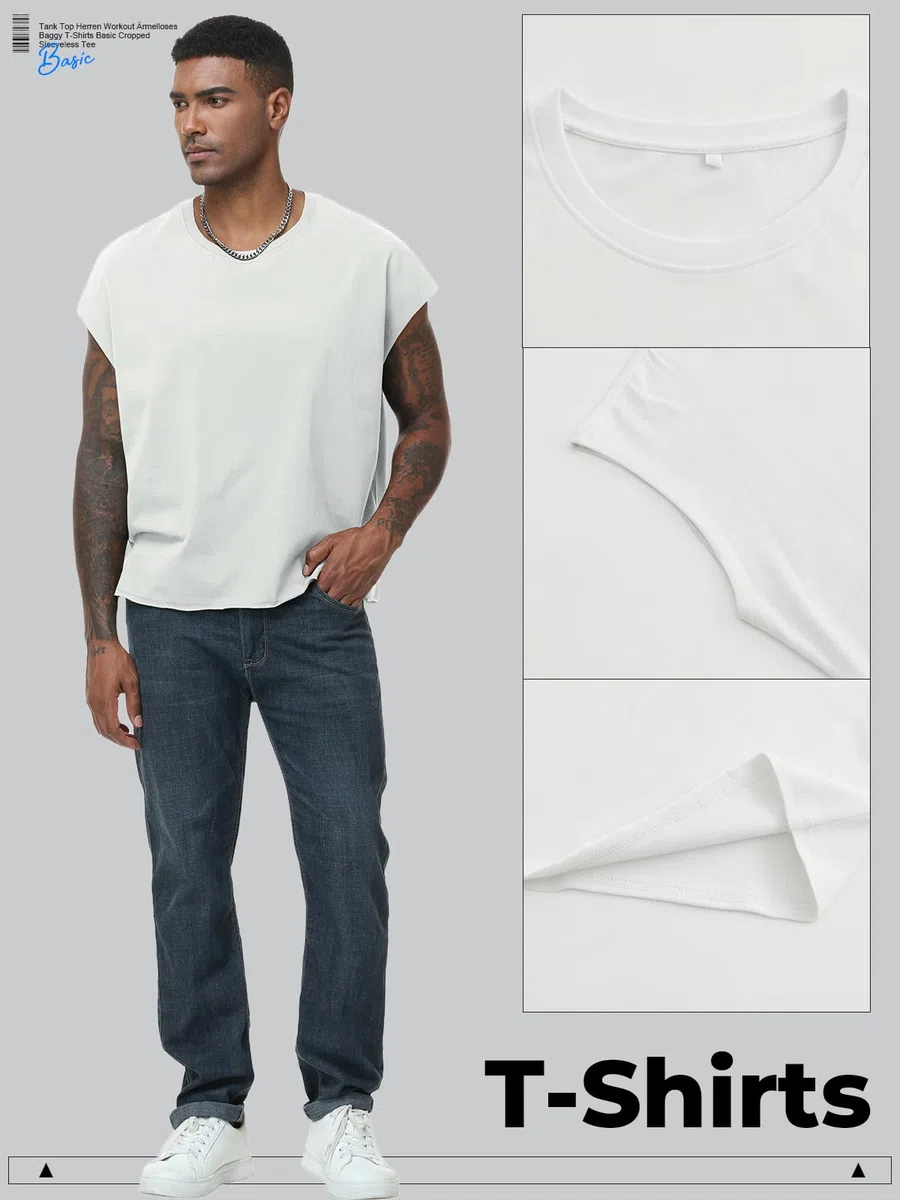 Camiseta sin mangas para hombre, camiseta holgada básica recortada sin mangas