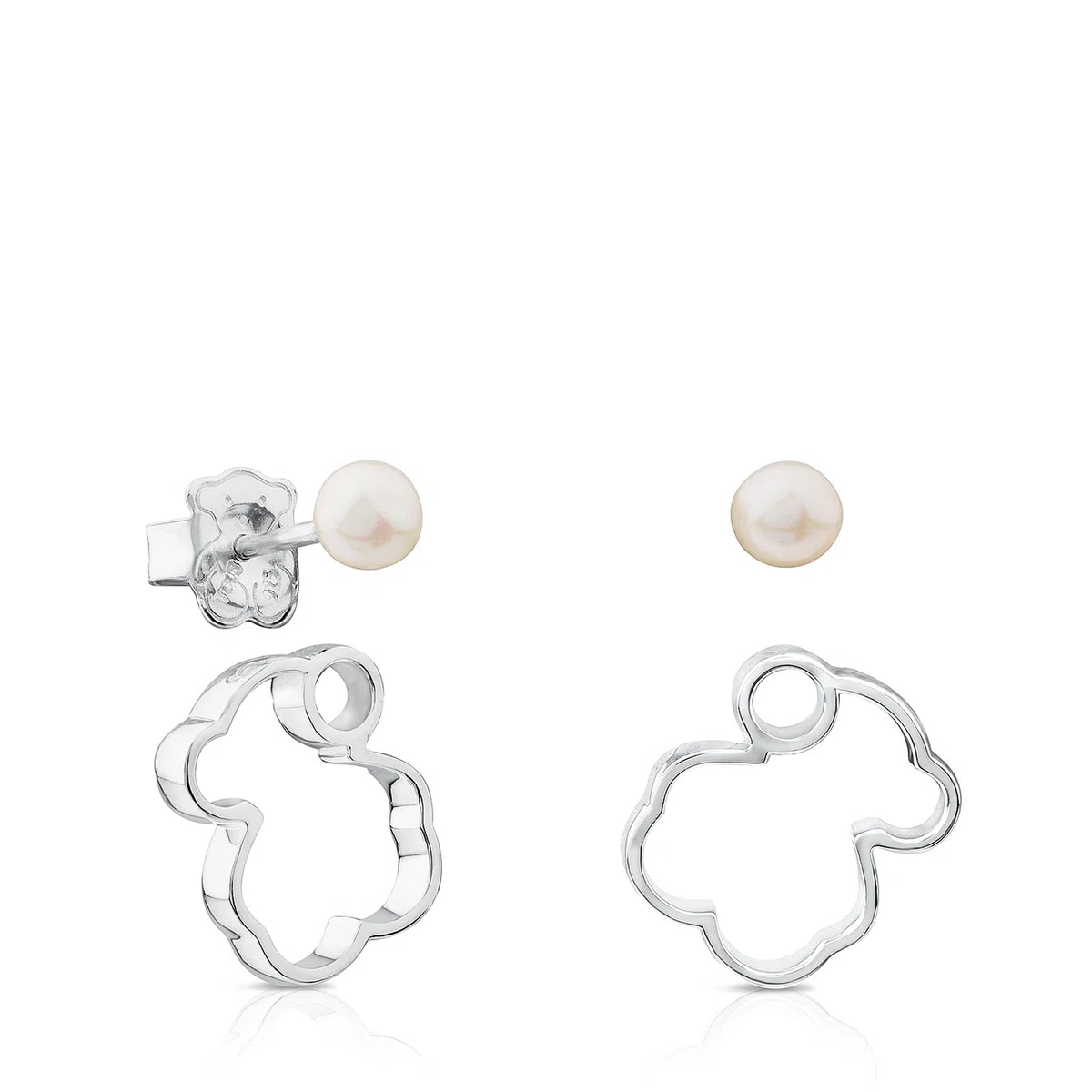 TOUS Pendientes de Plata de Primera Ley para Mujer con Motivo Oso de 1.4 cm y Perla, Elegane y Versatil, Colección Silueta