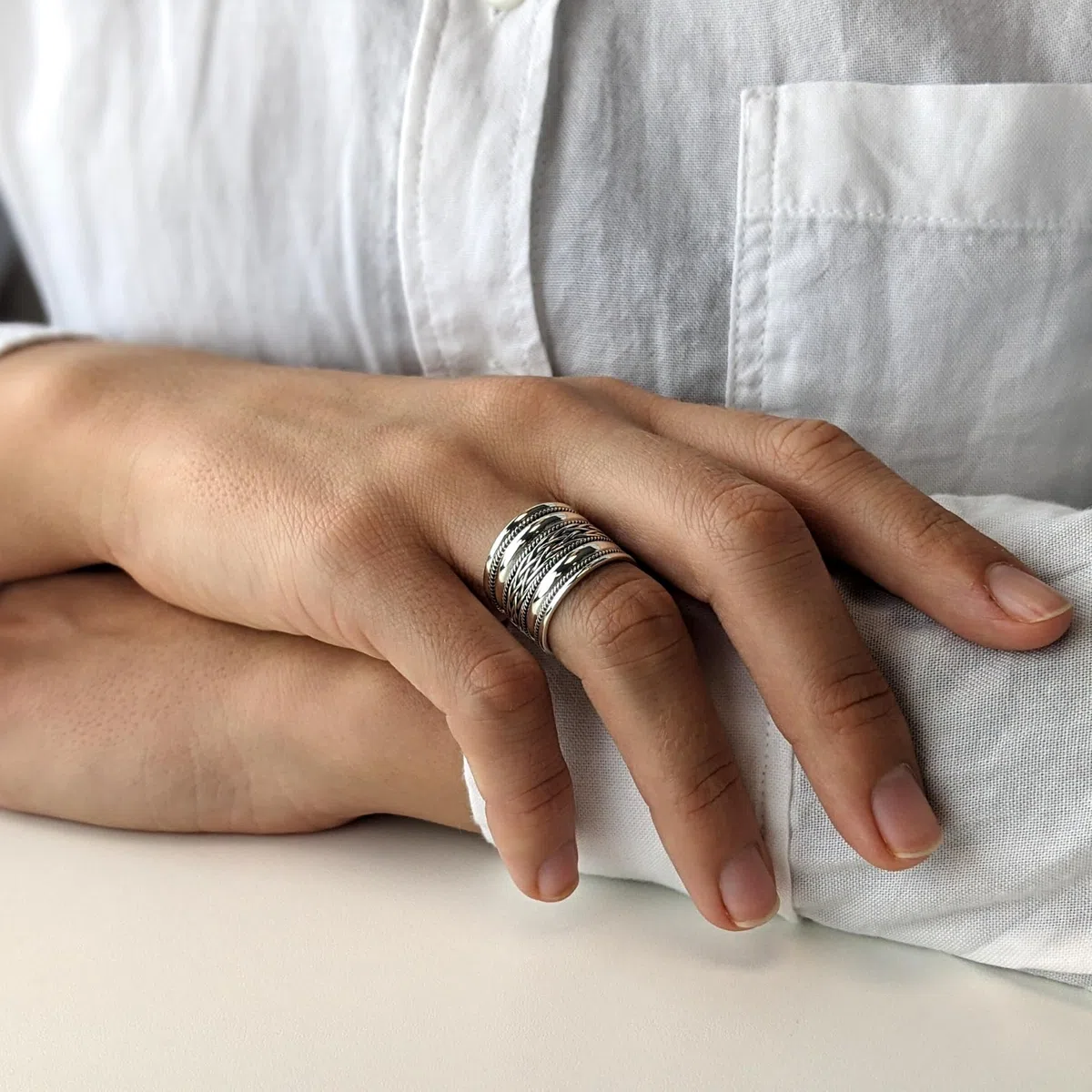 Silverly Anillos para el pulgar de plata de ley 925 para mujer | Anillo celta ancho para hombre con diseño de cuerda | Anillo de pulgar trenzado con barril | Anillos de compromiso