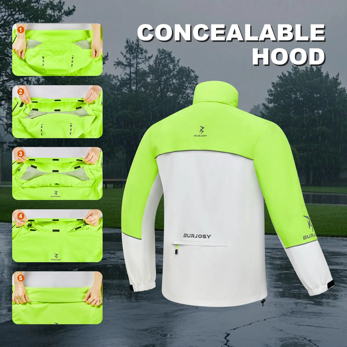 Chubasquero Hombre Impermeable y Transpirable Chaqueta de Lluvia con Bolsillo Trasero Ligera Plegable para Ciclismo Senderismo y Pesca