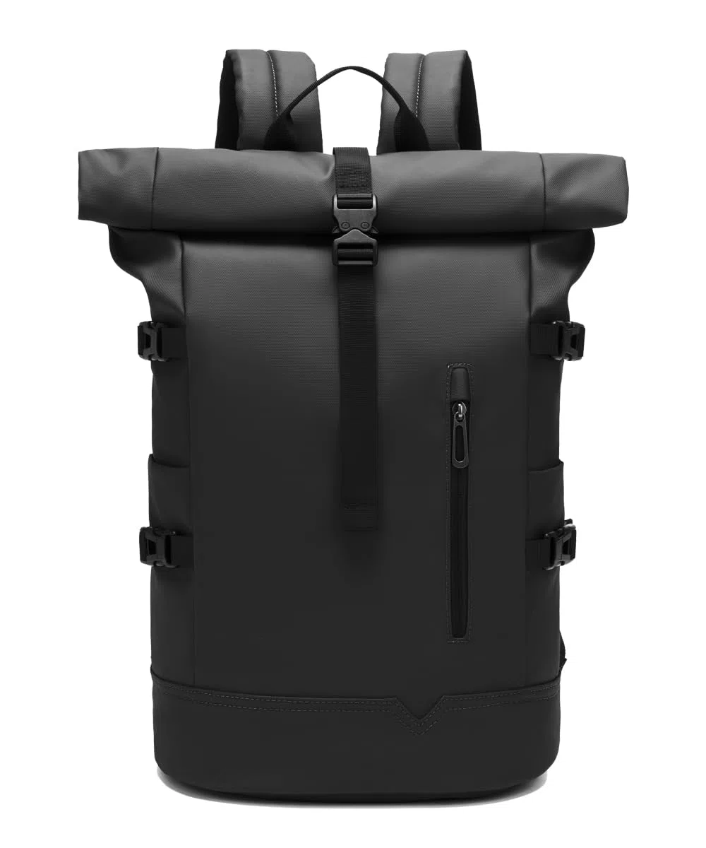 Mochila Enrollable Impermeable Mochila Ordenador Portatil 15 Pulgadas Antirrobo Mochila Hombre Casual para Viaje Ciclismo Escuela Deporte-Negro