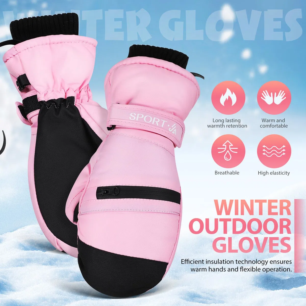 Kichvoe Guantes de Invierno Impermeables: 1 par de Guantes de Nieve Aislantes con Pantalla Táctil para Esquiar, Hacer Snowboard, Senderismo Y Actividades Al Aire Libre. Muñeca Ajustable, Talla L.