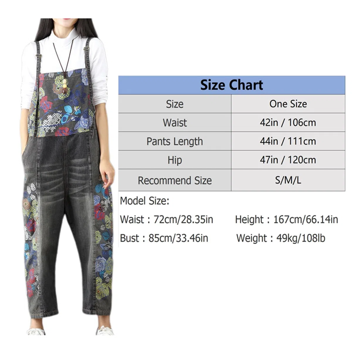 Peto informal de mujer con estampados, corte holgado, pierna recta, tirante ajustable, traje con tirantes, peto vaquero