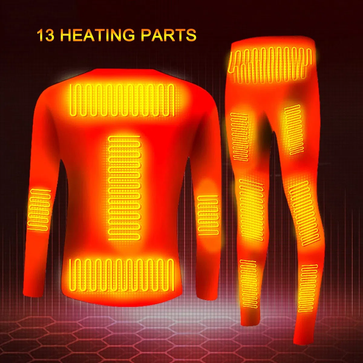 Conjunto de ropa interior térmica para hombres Camisas térmicas de manga larga con calefacción Pantalones Capa base con calefacción eléctrica USB Adecuado para acampar en invierno (Negro XXL) (N