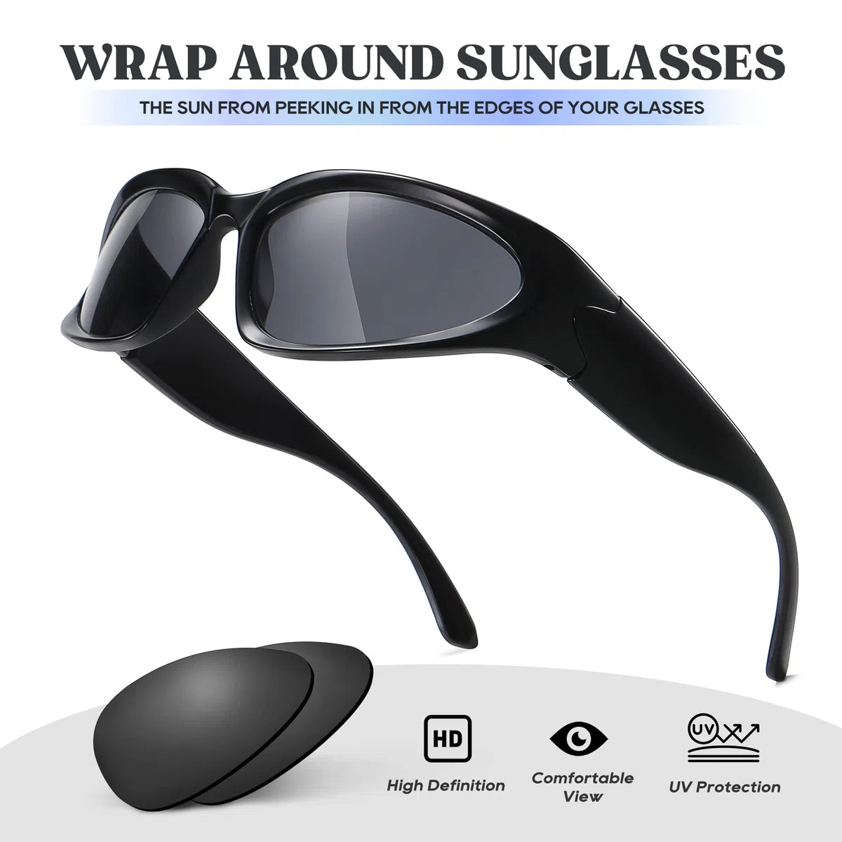 JASPIN Y2K - Gafas de sol envolventes para mujeres y hombres, plateadas, ovaladas, modernas, deportivas, con protección UV