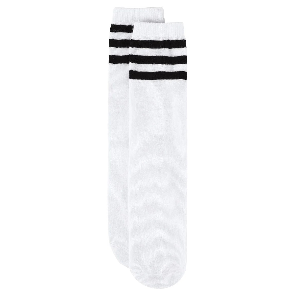 American Trends Calcetines deportivos hasta la rodilla para niños, calcetines de fútbol a rayas, calcetines de tubo para niños y niñas, 1 paquete, blanco y negro