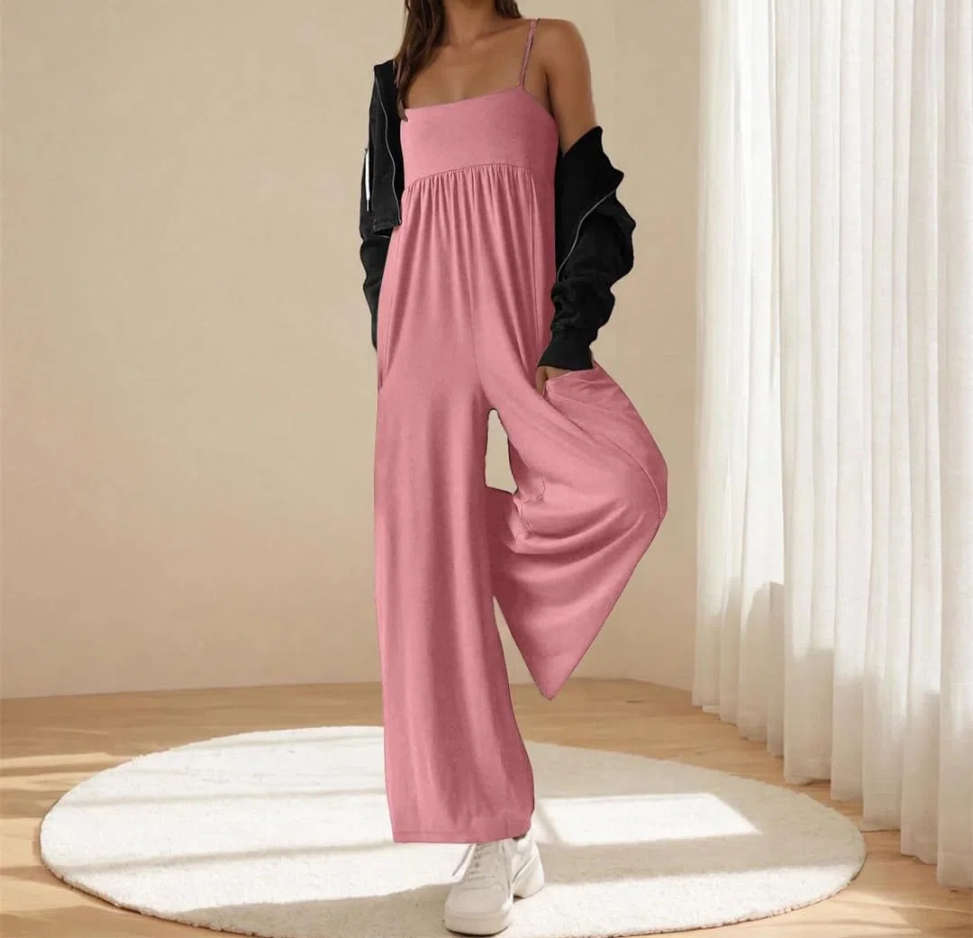 Yeuyyben Overol de manga larga para mujer, cuello liso, informal, holgado, para otoño e invierno, uso diario
