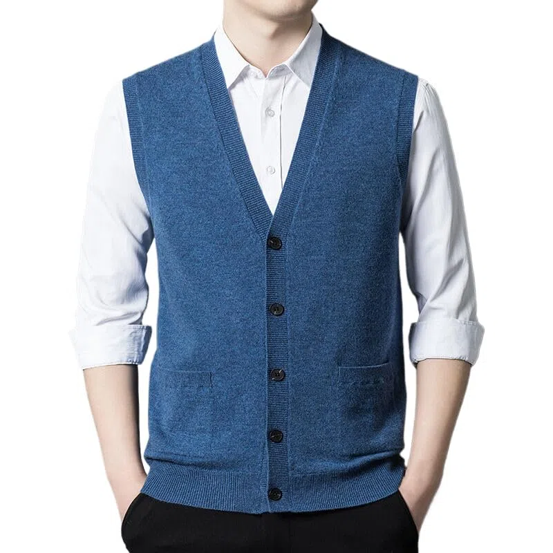 Chaleco De Punto Hombre - Chaleco De Punto De Negocios Para Hombre, Sin Mangas, Con Botones, Cárdigan Con Cuello En V, Moda De Otoño E Invierno, Chaleco Suave, Ajustado Y Cálido