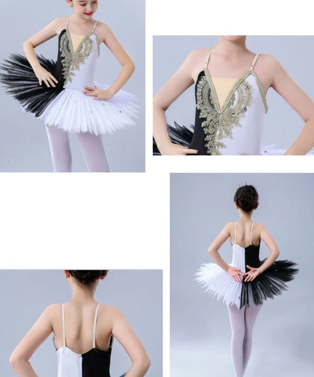 OTMYIGO Falda tutú de Ballet para niña, Vestido de Ballet, Disfraz de Lago de los cisnes para niños, Vestido de Lago de los cisnes de Ballet Profesional para niña,Black and White,170