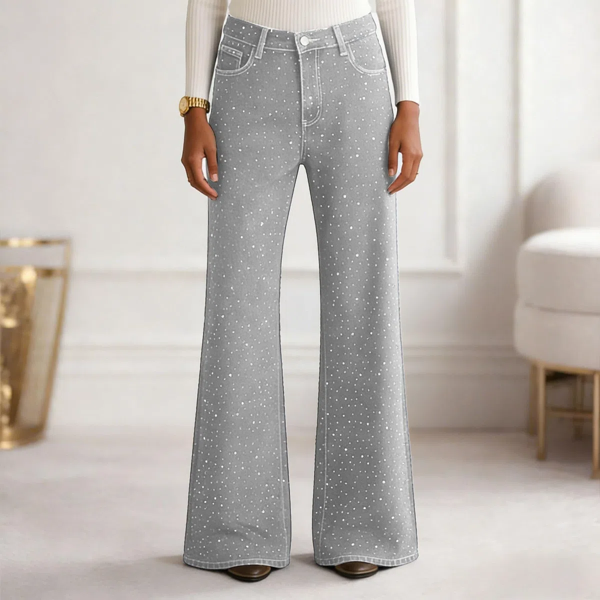 Vaqueros Mujer Anchos Vaqueros Elásticos Mujer Campana Pantalones Relajados De Pierna Ancha para con Tira De Botones Visibles Elegantes Cintura Alta Ajustados Estilo Urbano